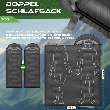 Спальний мішок KESSER® Outdoor для кемпінгу | 3-4 сезони | Підходить для дорослих та дітей | Легкий, теплий, водовідштовхуючий | З лампою та кишенею (Антрацит, 220 x 83 см)
