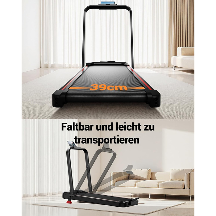 Бігова доріжка Lontek для дому, складана з нахилом 15%, Walking Pad до 136 кг, з пультом - чорна