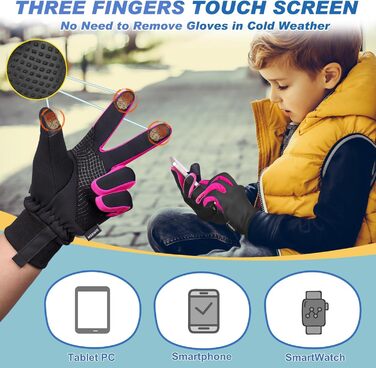 Дитячі рукавички Sukeen Softshell, теплі вело-рукавички для дівчаток та хлопчиків, непромокаючі, антиковзні, для їзди на велосипеді, катання на ковзанах, активного відпочинку (S, чорно-рожевий)