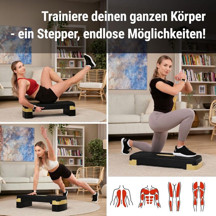 Hop-Sport Steppbrett HS-PP033AS: регульований степер для фітнесу з 3 сходами та антиковзким покриттям, витримує до 350 кг