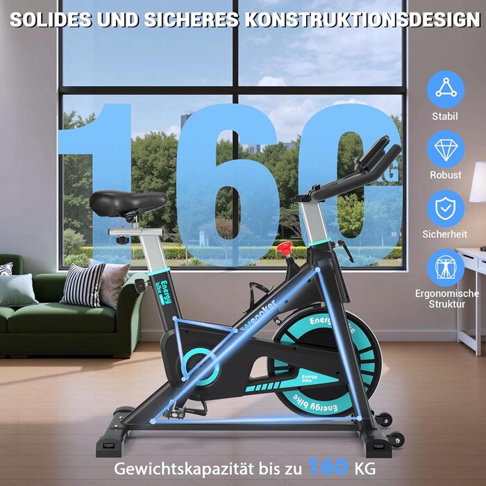 Велотренажер Wenoker з LCD-монітором та мобільним додатком, ergometer з магнітним опором, тихий велотренажер для дому, фітнес-велосипед, до 160 кг