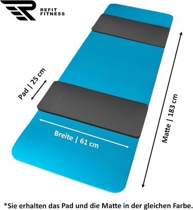 REFIT Premium Fitness килимок для йоги NBR 190 x 60 x 1,5 см з підкладками для колін та чохлом - блакитний (2 шт. підкладок)