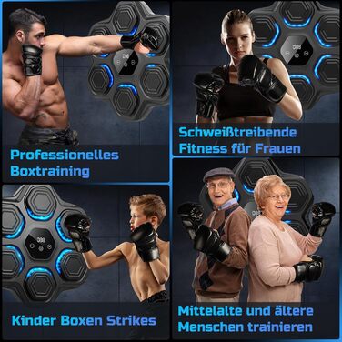 Музична боксівська машина Beatpunch LED з боксерськими рукавичками. Smart боксівська машина для дому, чорна. Підходить для дорослих та дітей.