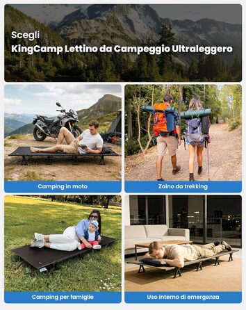 Ліжко туристичне KingCamp складане, ультралегке, для дорослих, компактне, чорне – для кемпінгу, риболовлі, подорожей та офісу