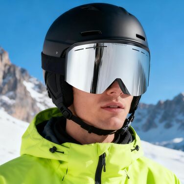 Гірськолижна маска VCOROS YH359 для скіїнгу та сноуборду Unisex, OTG, сріблясто-чорна (VLT 13%) з захисним чохлом