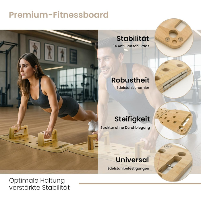 Бамбукова дошка для віджимань Amplitude Lite Premium Push Up Board (65 см) - складана, стабільна, з гумками та інструкцією 30 в 1