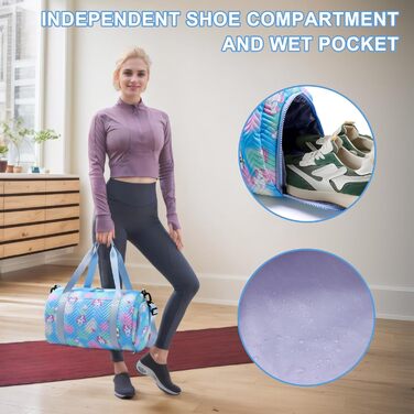 Спортивна сумка для дівчаток з єдинорогом, водонепроникна, з відділенням для взуття та мокрих речей, маленька сумочка для подорожей, фітнесу, школи, спорту (Блакитна)