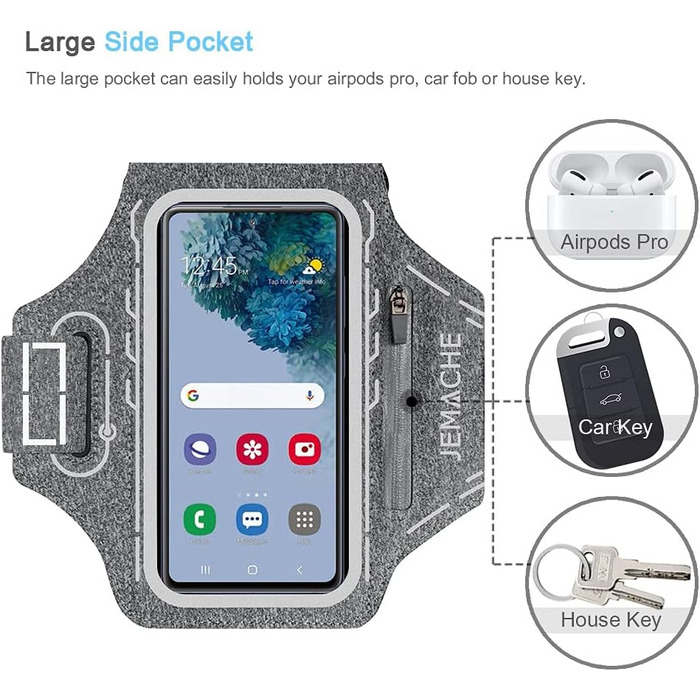 Спортивний браслет на руку JEMACHE для Samsung Galaxy S25/S24/S23/S22 Ultra/Plus/FE з кріпленням для навушників Buds Plus (Сірий)