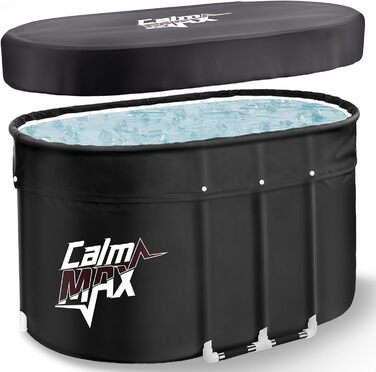 Овальна льодяна ванна CalmMax XL 105 см з кришкою – складана ізольована ванна для холодної терапії, для спортсменів і домашнього використання, чорна