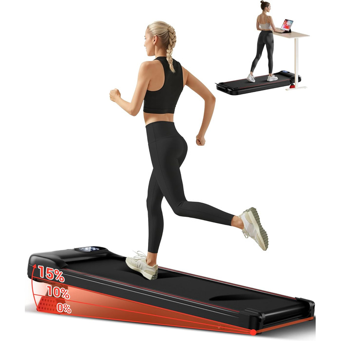 Walking Pad з нахилом 15%, біговий килимок 8-10 км/год з нахилом для дому, з трійною амортизацією та тихим 2.5PS мотором, максимальне навантаження 136 кг (10 км/год)