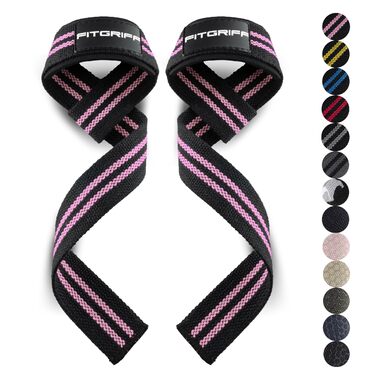 Фітнес-манжети для тяги штанги Fitgriff® - гумові, для силових тренувань, бодібілдингу, жінок та чоловіків (XS, чорний/рожевий)