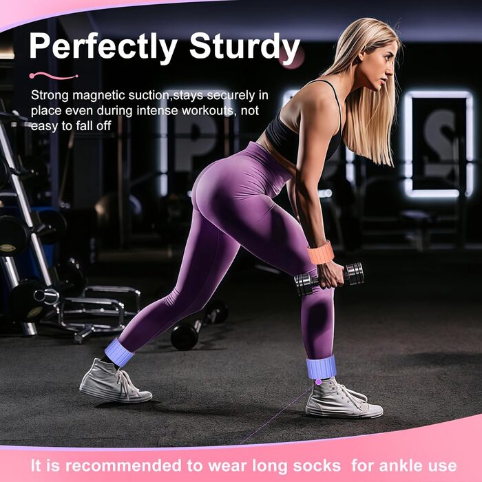 Ваги для щиколоток та зап'ясть Lxlivn з магнітами (рожевий/фіолетовий), набір 2 шт (по 0.5 кг кожна) для фітнесу, йоги, плавання та кардіо