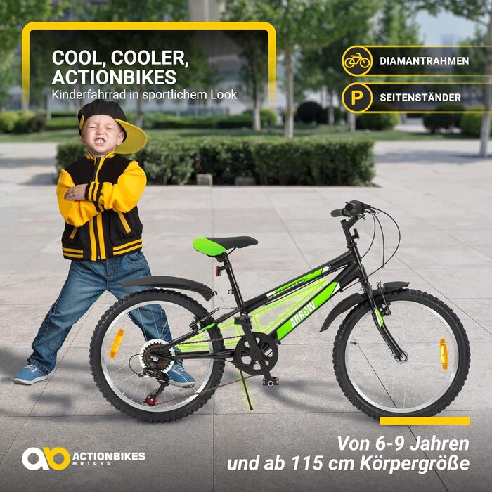 Дитячий велосипед Actionbikes Arrow 20/24 дюймів, 6 швидкостей, V-Brake, захист крил, для хлопчиків і дівчаток, від 6 до 12 років