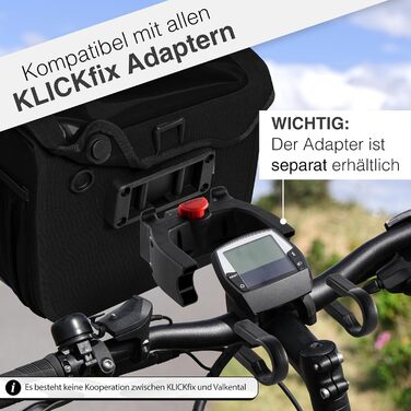 Водонепроникна велосипедна сумка на кермо Valkental 7 л, сумісна з KLICKfix, з магнітною застібкою та відділенням для смартфона, чорна