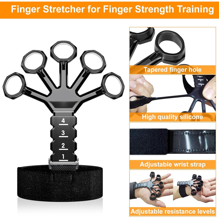 Набір тренажерів для рук ALMAH: 5 шт. для пальців, зап'ястя, сили хвата. Регульовані, для реабілітації та зняття стресу