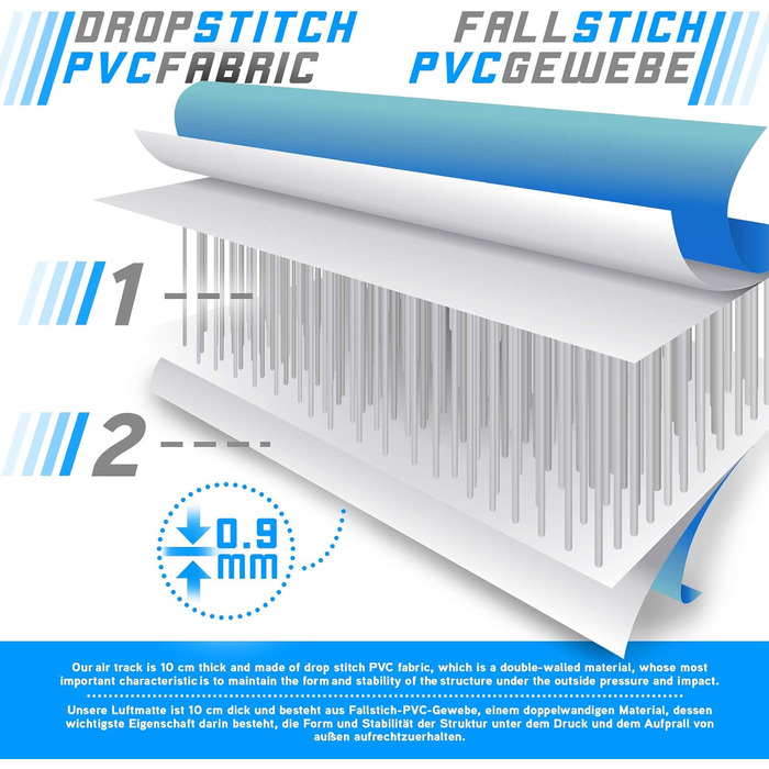 Physionics® Air Matte Track - надувна гімнастична/тренувальна матка з електропомпою, 800x100x10 см (3/4/5/6/7/8 м), блакитна
