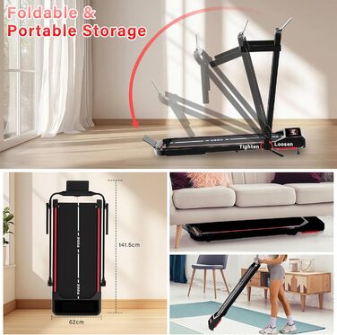 Тренажер для дому Laufband з нахилом 10%, швидкості 1-12 км/год, складний Walking Pad, 3.5HP, з Bluetooth-динаміком, 12 програм, APP та LED-дисплеєм (Чорний)