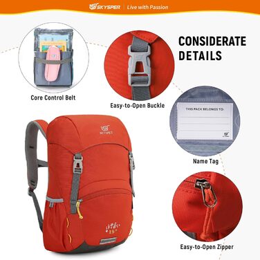 Дитячий рюкзак SKYSPER 15L - легкий та комфортний для хлопчиків та дівчаток (червоний)