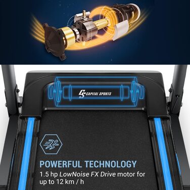 Capital Sports Pacemaker F120 - електричний біговий тренажер для дому з масажною станцією, складний, до 12 км/год