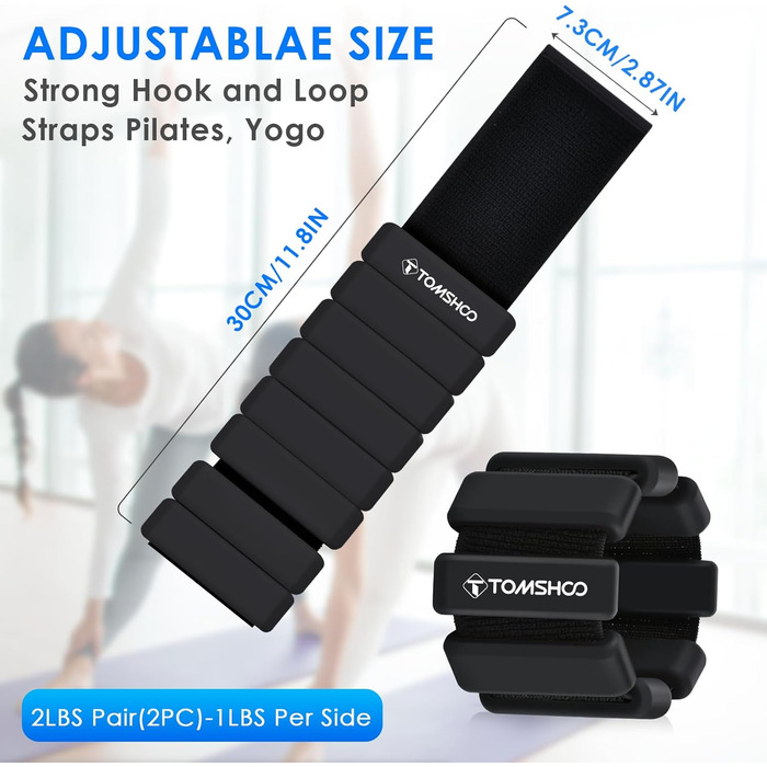 Обтяжувачі для зап'ястя та щиколоток TOMSHOO 2шт, набір, чорні, 2LBS