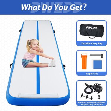 Гімнастичний надувний мат Dwzdd Air Matte Track, 3 м/4 м/5 м/6 м. Дитяча гімнастична мата для дому, фітнес-залу, тренувань, чеерлідингу. Біло-блакитна, 300x100x10 см