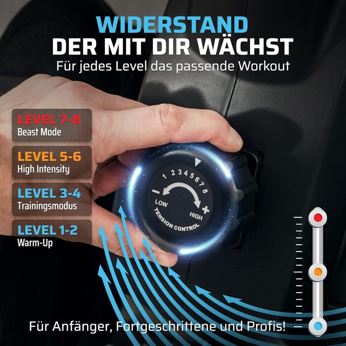 Гребний тренажер SportPlus для дому, складаний, з магнітним опором, чорний/чорний, до 150 кг, сумісний з додатком