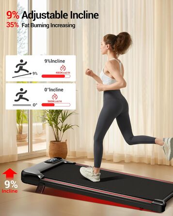 Бігова доріжка CURSOR Walking Pad з нахилом 1-8 км/год, біговий доріжка з нахилом для дому, з потрійною амортизацією та тихим 2.5PS мотором, стіл для бігу, максимальне навантаження 136 кг, чорний