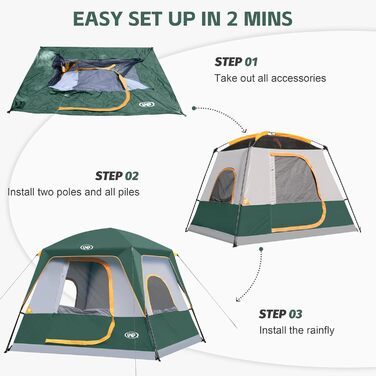 Намет кемпінговий 4-8 осіб Campingzelt водонепроникний, з тентом, зелений 240x210x180 см для кемпінгу, туризму та трекінгу