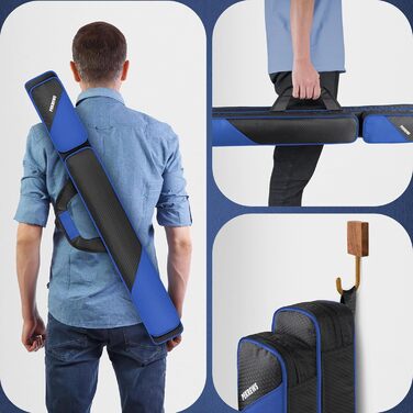 Чохол для більярдної cue 2x2 на 2 киї з кишенями на блискавці для аксесуарів, міцний, поліестер, з плечовим ременем та ручкою, м'який, для жінок та чоловіків (Синій / Чорний)