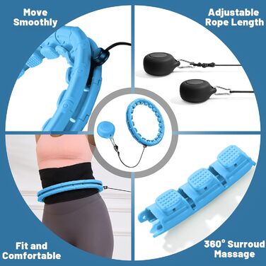 Гнучкий обруч для схуднення Weighted Hoop Plus Size, 32 секції, масажний, для дорослих та початківців (Синій)