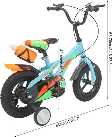 Дитячий велосипед 12 дюймів з підставками та пляшкою для води, регульований по висоті, для дітей 2-5 років (синій)