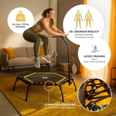 Трамплін для фітнесу SportPlus, тиха гумова пружина, до 130 кг, складний, жовтий