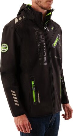 Чоловіча водонепроникна куртка-софтшелл Geographical Norway Royaute з капюшоном, тактичний віндбрейкер для гірських походів та лиж, чорно-зелена, XL