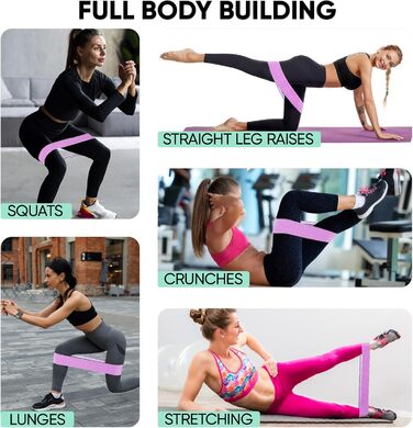 Стрічки опору для фітнесу [3 шт.] для сідниць та стегон, антиковзкі фітнес-стрічки для жінок/чоловіків, силові тренування, йога, пілатес (Чорний, фіолетовий, зелений)