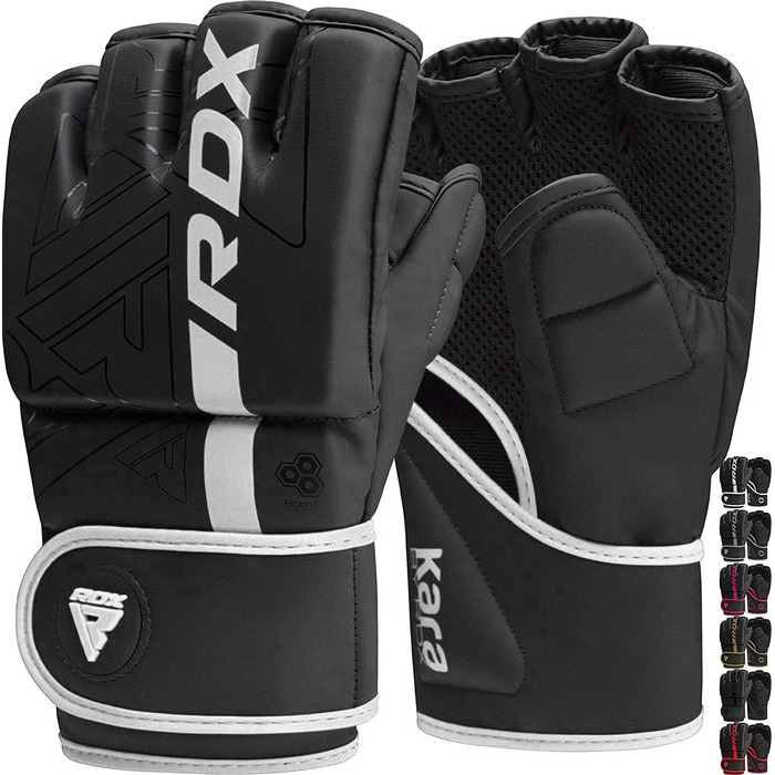 Боксерські рукавички RDX Profi MMA: шкіряні, для тренувань, ударів, боксу, муай-тай, кікбоксингу, паррінгу та греплінгу (чорний, L)