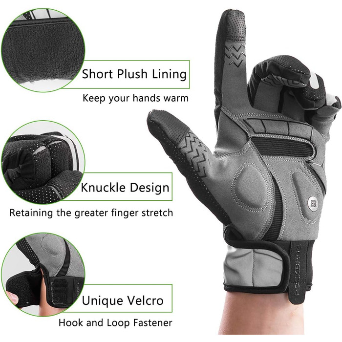 Велосипедні рукавички ROCKBROS для чоловіків та жінок, зимові рукавички з флісу, сенсорні та світловідбиваючі, для шосе, трекінгу, бігу та активного відпочинку