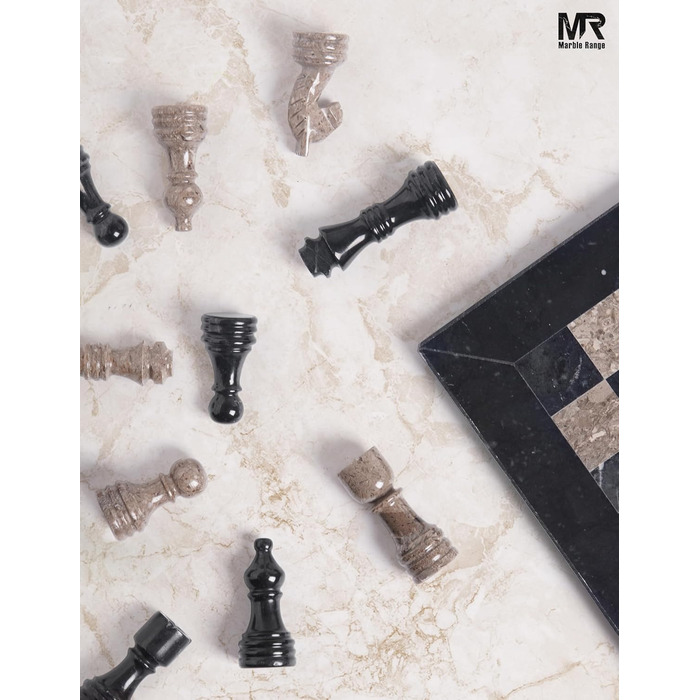 Шаховий набір з мармуру для дорослих, ручної роботи, 32 фігури, 2 додаткові королеви, коробка для зберігання, подарунок, декор (чорний & корал)