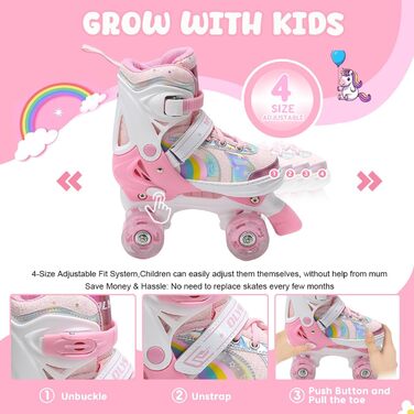 Ролики дитячі та жіночі, світлодіодні, 4 розміри, з сумкою для зберігання, для дівчаток та хлопчиків, початківців (M, Блідорожевий)