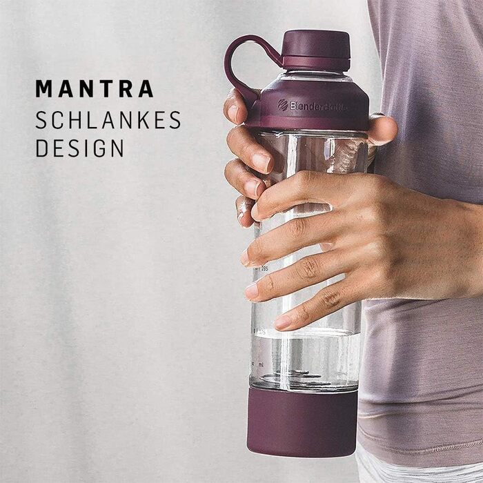 Скляна пляшка BlenderBottle Mantra з носиком та BlenderBall, для йоги, води та протеїну, BPA Free, 600 мл, фіолетова