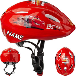 Дитячий велосипедний шолом Cars Lightning McQueen, розмір 52-56 см, регульований, TÜV сертифікат, для дітей 3-15 років, з можливістю персоналізації імені, alles-meine.de GmbH