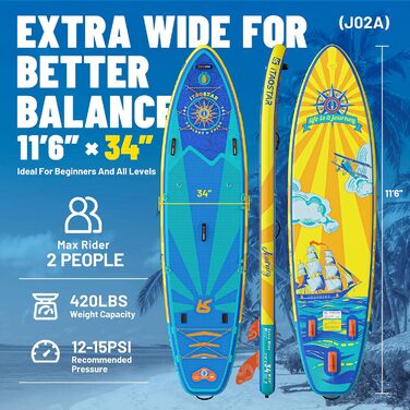 Надувна SUP-дошка iTAOSTAR Journey 86/89 см, широка, комплект аксесуарів, для йоги та початківців