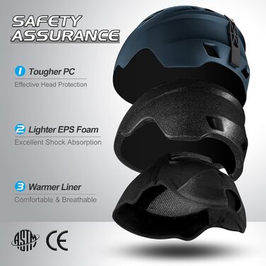 Шолом гірськолижний Odoland для дорослих з візором, темно-синій (55-59 см)