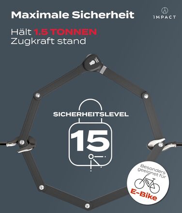 IMPACT® FlexLock 15: Преміальний складний замок для велосипеда - високий рівень безпеки. Зручний замок з рівнем безпеки 15 до 120 см, витримує до 1,5 тонн тяги. З ключем.