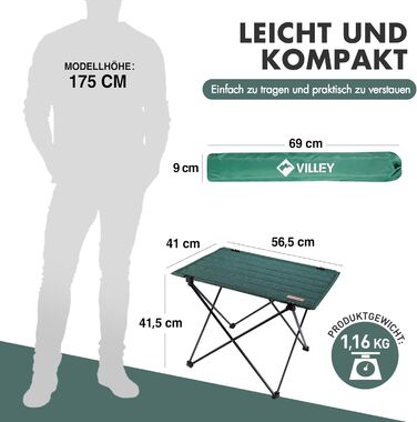 Складаний туристичний стіл VILLEY для кемпінгу та відпочинку на природі (зелений)