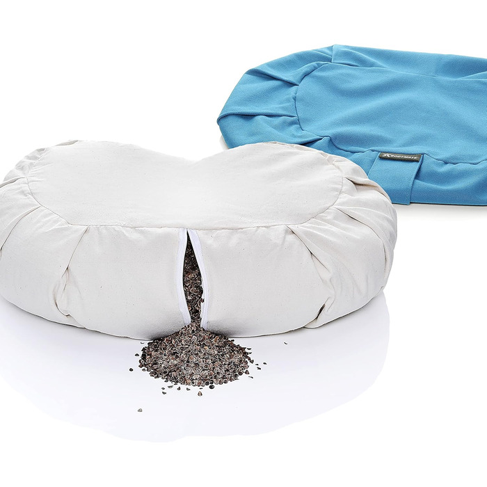 Подушка для йоги та медитації BODYMATE Halbmond 42x30x15 см, блакитна - гречане лушпиння, бавовняний чохол (прати в машині)