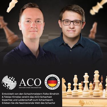 Шаховий набір ACO з шаховою книгою, 38 x 38 см: шахи та шашки з горіха, складаний, з магнітами та сумкою для перенесення