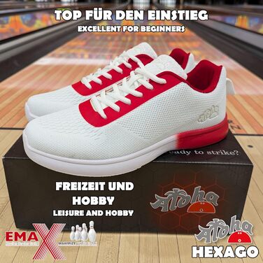 Взуття для боулінгу Aloha HexaGo – для жінок, чоловіків та підлітків – для правші та лівші (45 EU, білий/червоний)