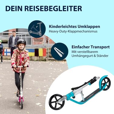 Самокат HUDORA BigWheel 205 алюмінієвий, складаний, регульований, для дітей та дорослих до 100 кг, з підніжкою