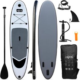 Надувна SUP-дошка HIKS 10.6ft (3,2 м) сірого кольору з веслом, насосом, рюкзаком і страховкою, універсальна для всіх рівнів, ідеально для початківців