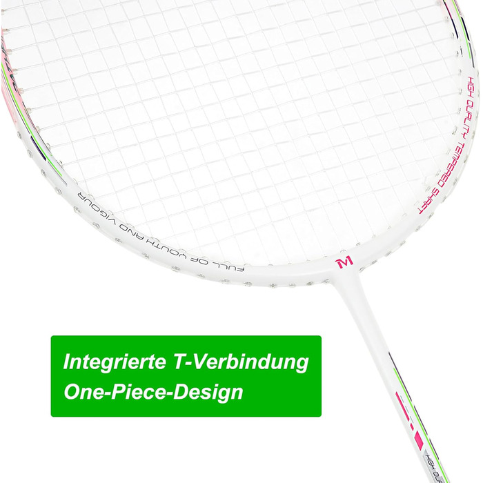 Набір для бадмінтона з 2 графітовими ракетками - зносостійкий дизайн - комплект для дорослих (включно з воланами, обмотувальними стрічками та сумкою для ракеток) (Світло-блакитний + Світло-рожевий)